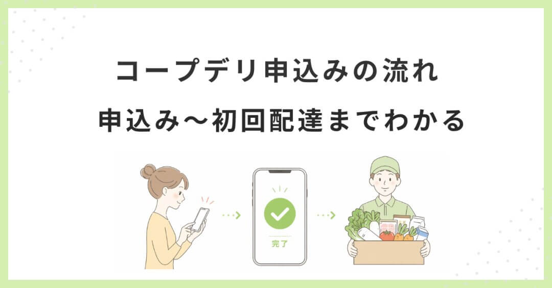 コープデリの申込みの流れ（スマホ申込みから初回配達までのイメージ）